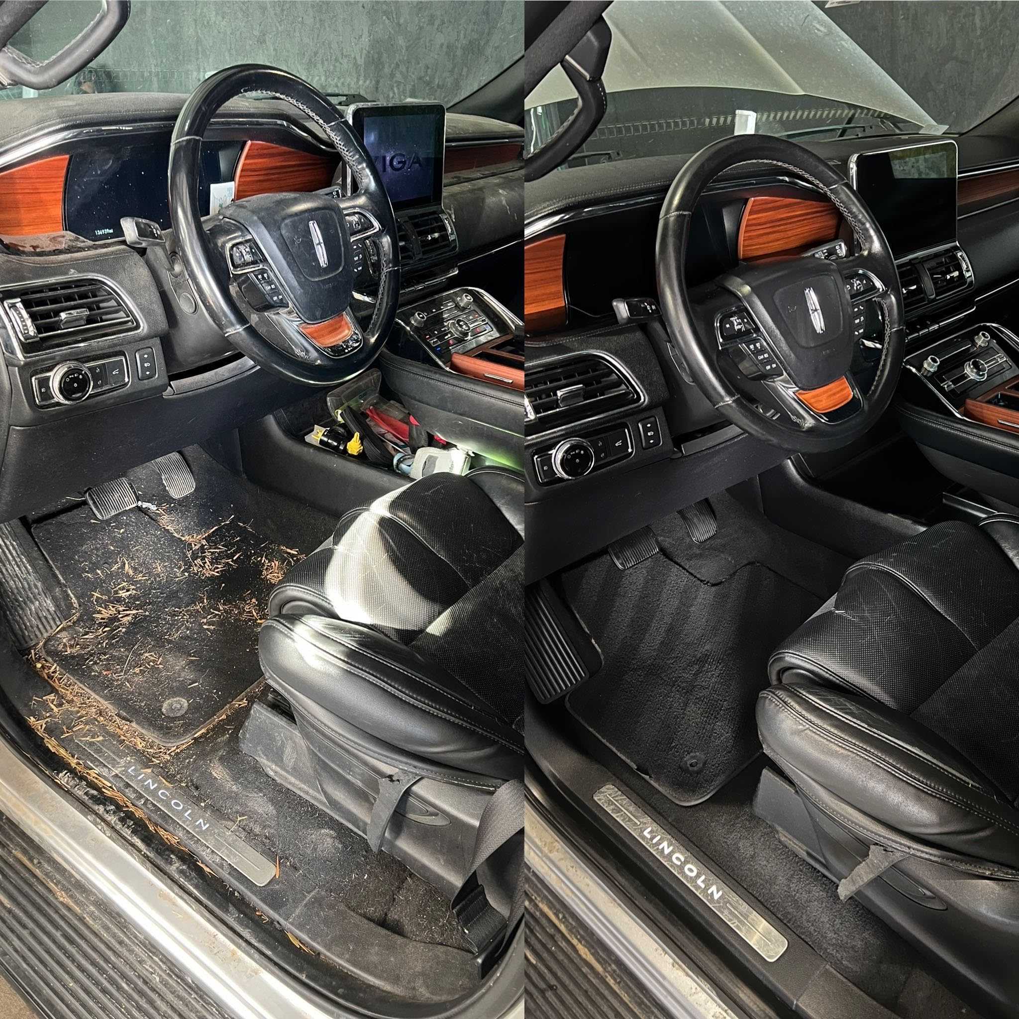 Interior detailing before and after - Lincoln Navigator muddy floor mats and dashboard deep cleaned, Premier Auto Detailing Salina KS